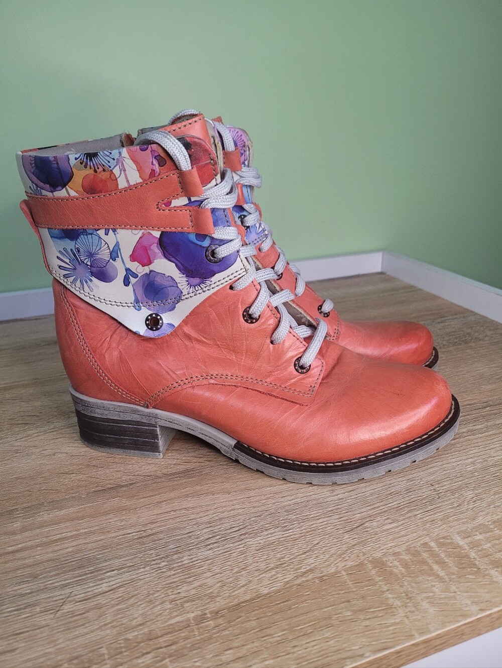 Dromedaris Lace Up Ankle Boots Leather Floral 41